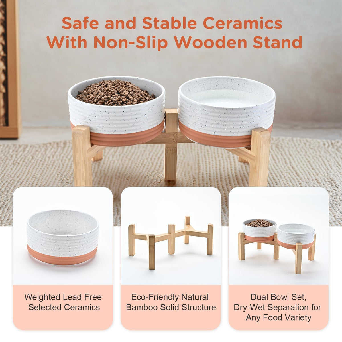Elevated Dog Bowls Ceramic (6.1 in - 3.6 cups / Pattern White)