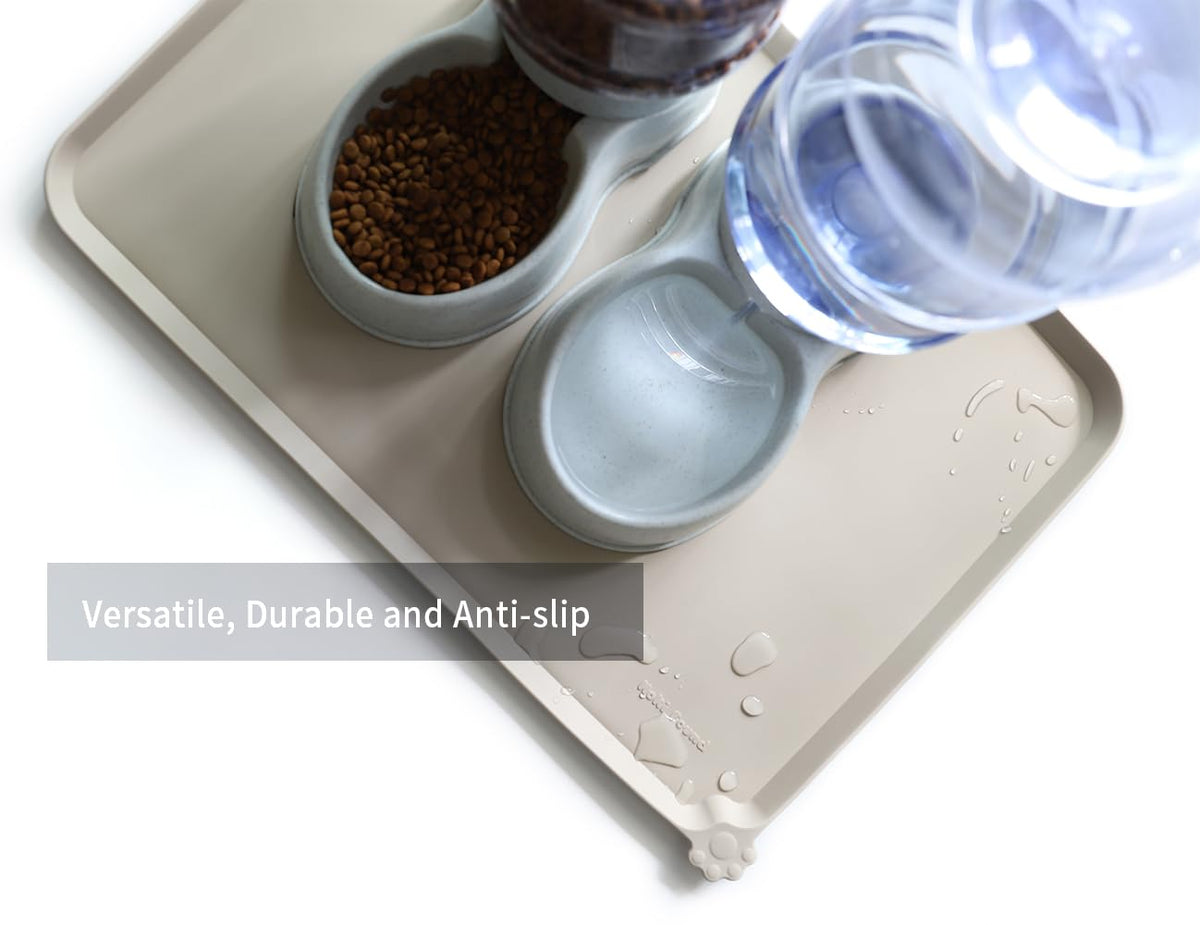 Large Silicone Non Slip Pet Feeding Mats (24" x 16" / Cream Brown)