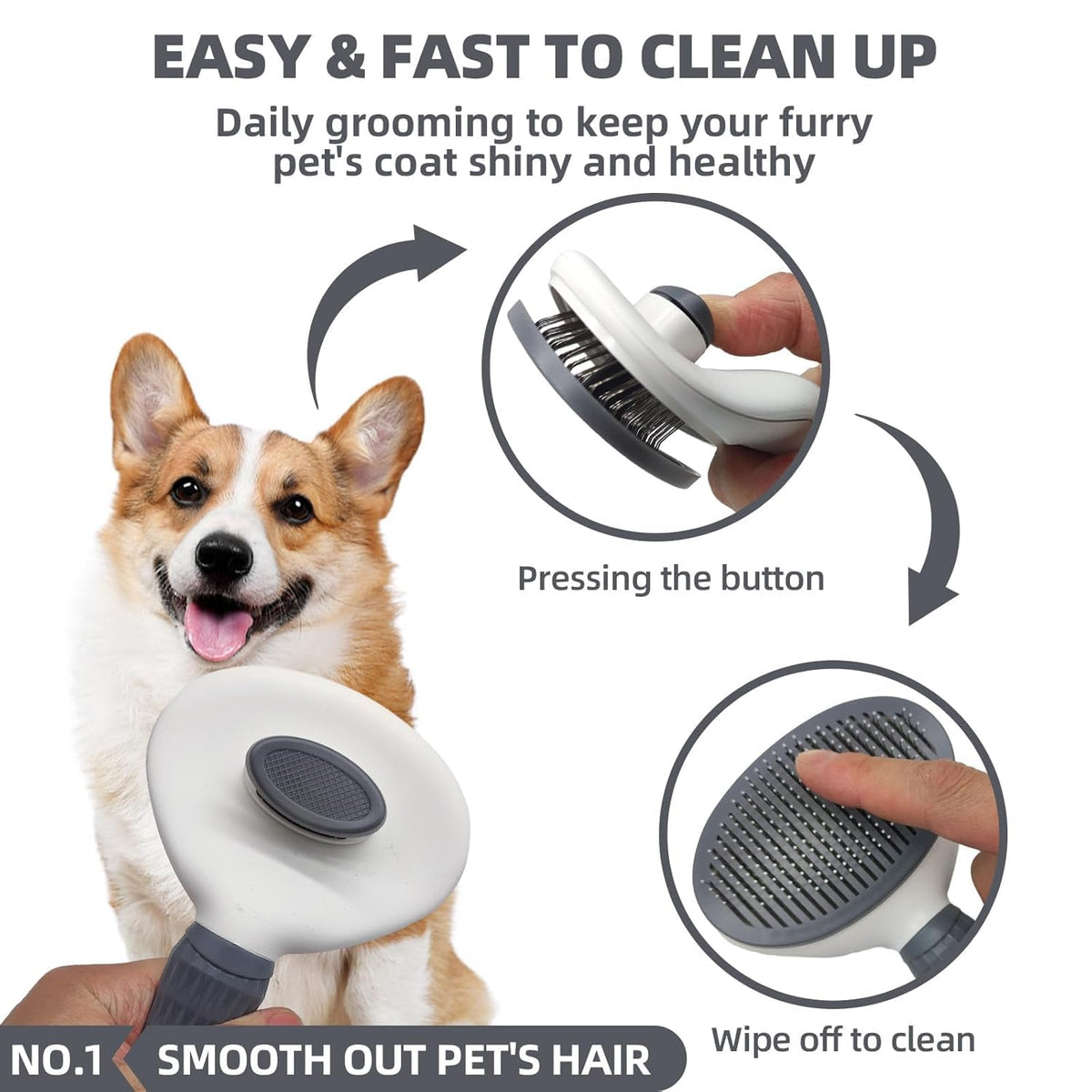 6-in-1 Grey Pet Grooming Kit: Hair Brush, Towel, Washing Gloves, Slicker Brush, and Shampoo Scrubber for Dogs and Cats (6-Bath-Grey)