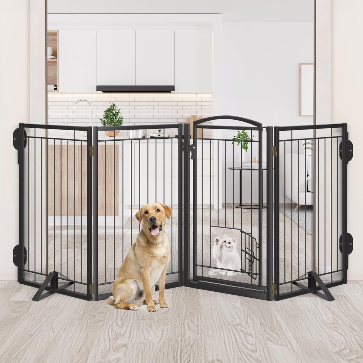 Full Metal Freestanding Dog Gate for Indoor & Outdoor (Black / 【2 Panels】40"W×36"H)