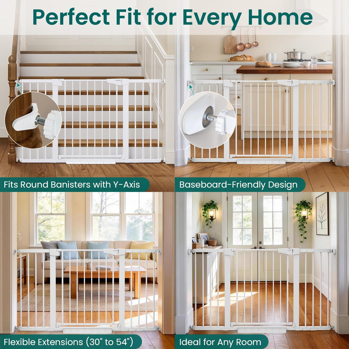 30 54" Extra Wide Baby Gate for Stairs (White / 30"-54" W x 30.5" H)
