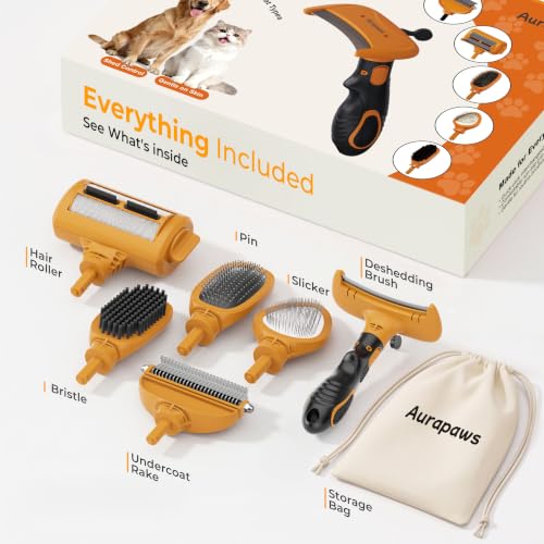 Deshedding Dog Brush & Undercoat Rake Grooming Kit for Dogs&Cats