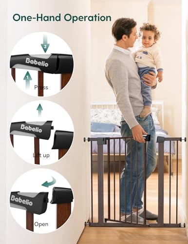 29 55" Extra Wide Baby Gate (Black Wood Pattern / 30" Tall, 29-55" Wide)