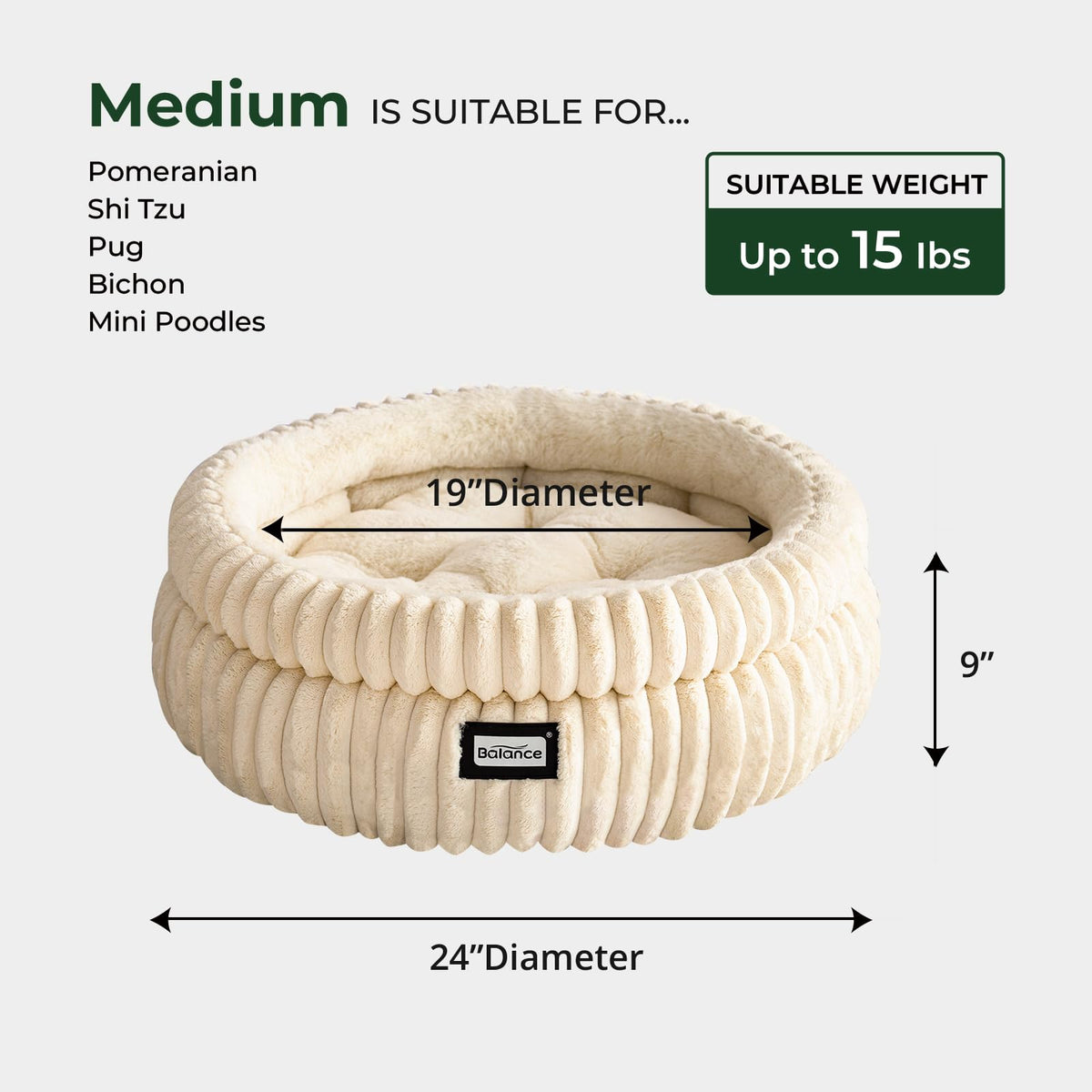 Cat Bed Kitten Bed (24.0"L x 24.0"W x 9"Th / Winter White)