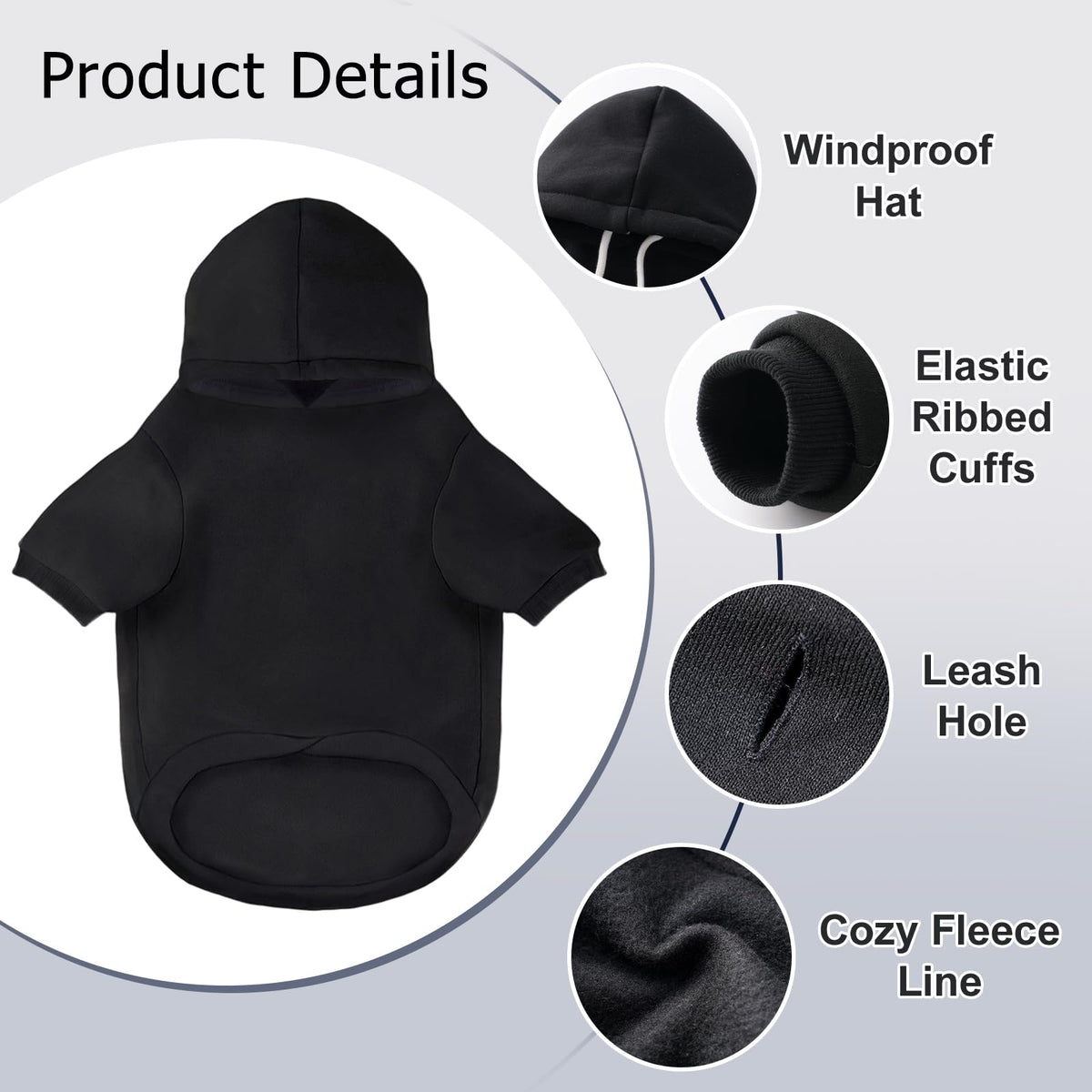 Dog Basic Hoodie Soft Dog Clothes Cold Weather Sweaters for Medium Large Dogs Cozy Fabric Warm Sweatshirt with Leash Hole for Boys (Black / XXL (Back: 30.71",Chest:37", 55-80lbs))