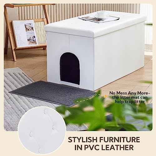 Cat Litter Box Enclosure Furniture Odor Control (XXL L35.4'' x W19.7'' x H19.7'' / White)