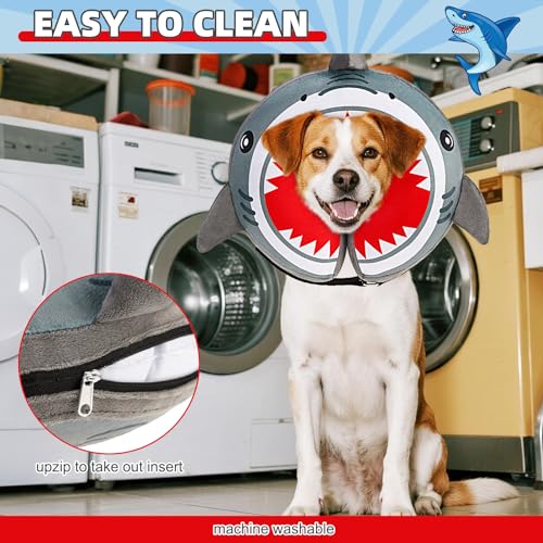 Inflatable Dog Cone Collar Alternative After Surgery (Grey Shark / L (Neck:16-18in))