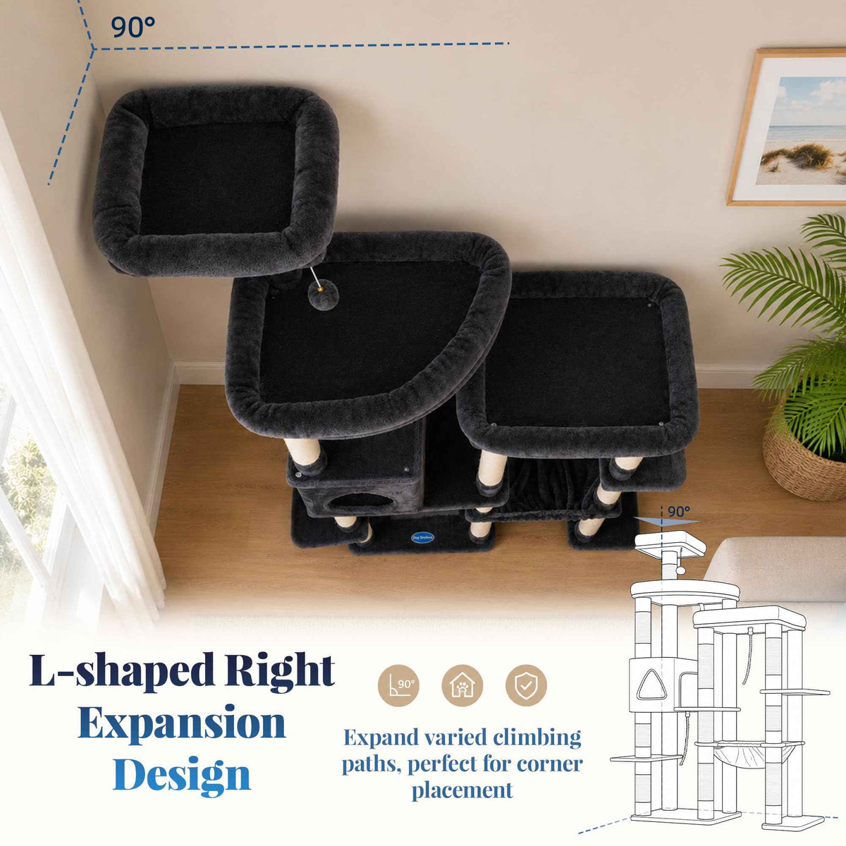 Cat Tree Tower with Stable Extended Base (Smoky Gray / 71.9 Inches)