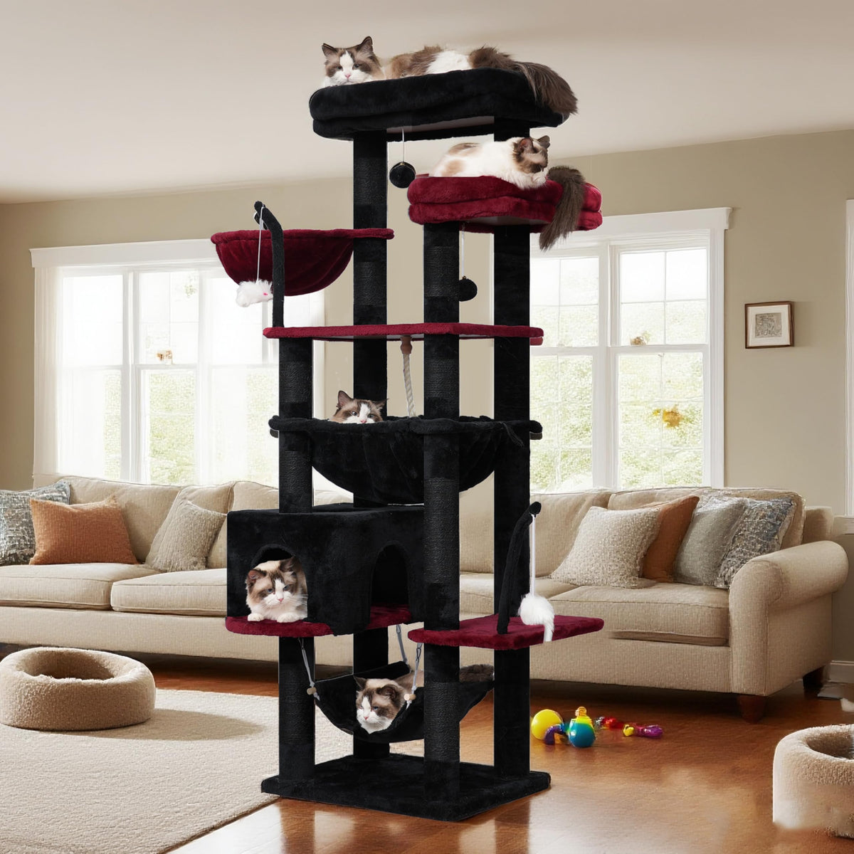 Cat Tree 63'' Cat Tower for Large Cats (63 inch / Black and red)