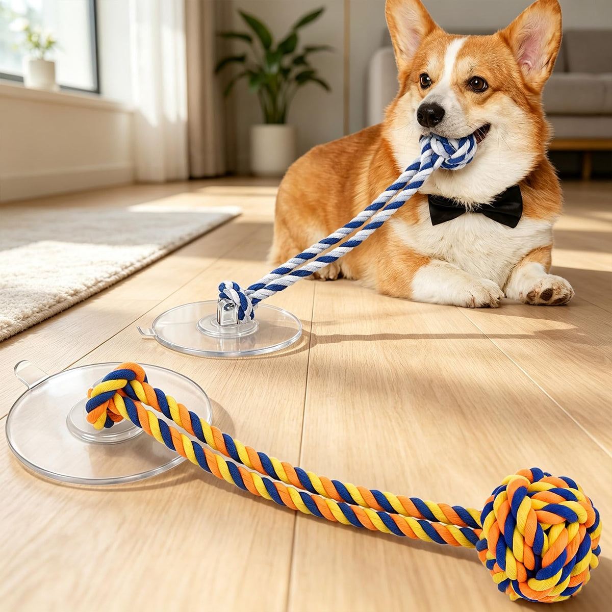 Dog Rope Toy with Suction Cup Interactive Tug of War Toy 2Pcs (suction cup)