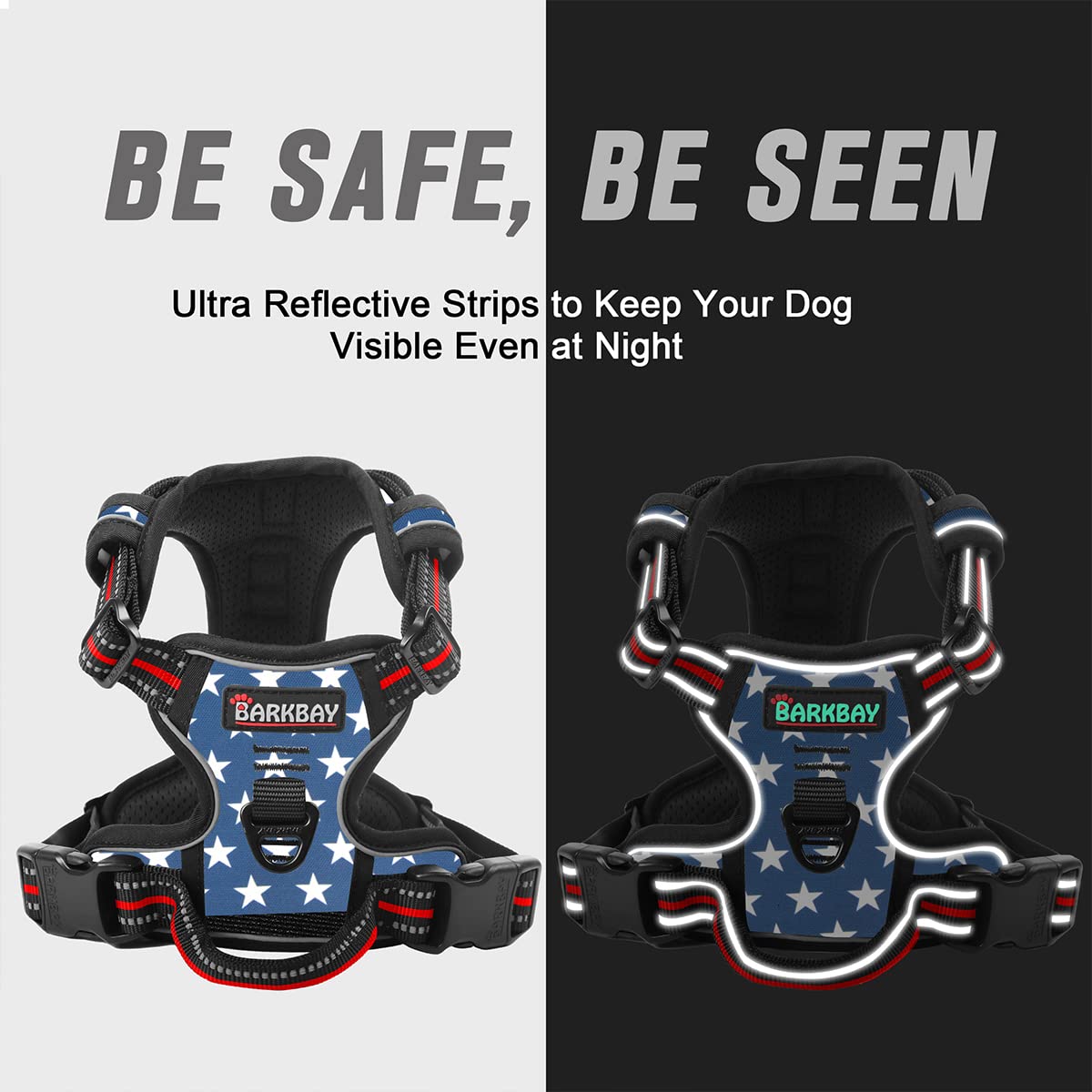 No Pull Dog Harness Front Clip Heavy Duty Reflective Easy Control Handle for Large Dog Walking (Blue Star / Medium(Chest:21.3-29"))