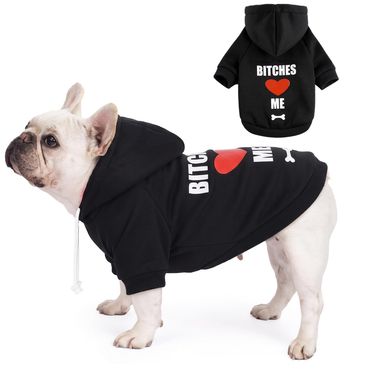 Dog Basic Hoodie Soft Dog Clothes Cold Weather Sweaters for Medium Large Dogs Cozy Fabric Warm Sweatshirt with Leash Hole for Boys (B LOVE ME / M (Back: 16.54",Chest: 22.05", 10-20lbs))