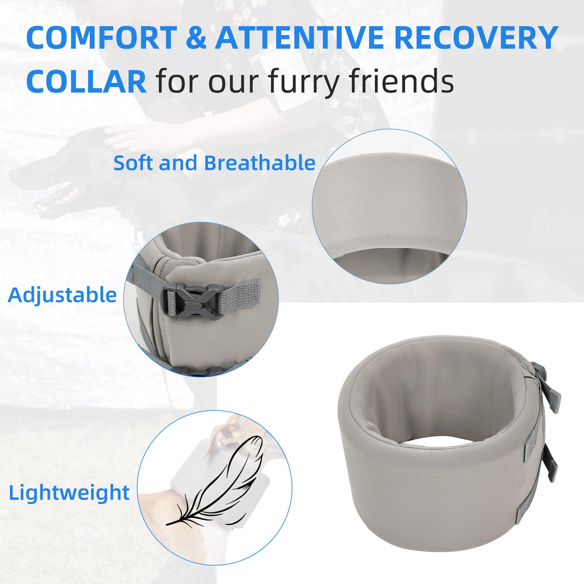 Dog Neck Brace for Pet After Surgery Recovery Adjustable Breathable Neck Cervical Cone (Gray / S)