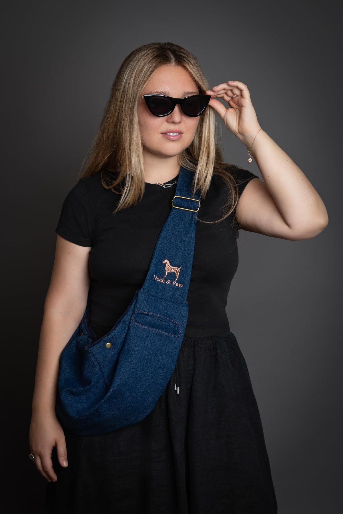 Dog Sling Carrier for Small Dogs 3 (Dark Blue (Denim) / 15.0"L x 6.0"W x 5.5"H)