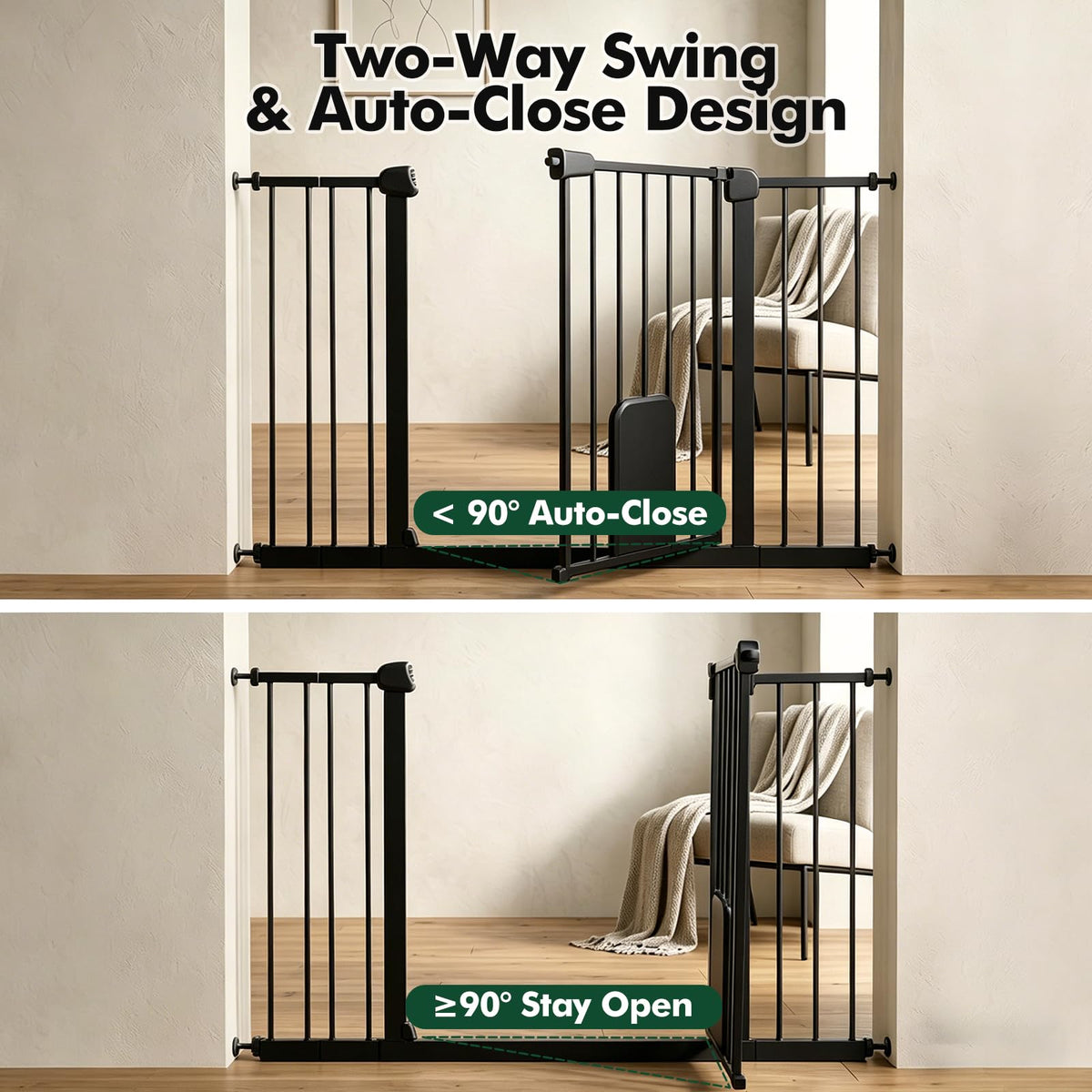 31 46“ Metal Pet Gate with Cat Door (Matte Black / 31-46"Wide,30"Tall)