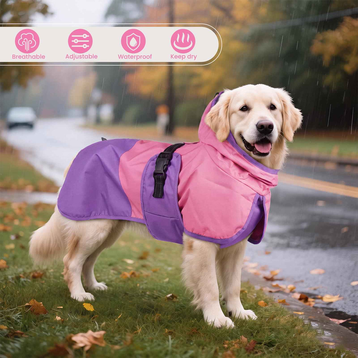 Dog Raincoat Waterproof Rain Jacket with Hood (S(Back Length11.8"") / Pink Purple)