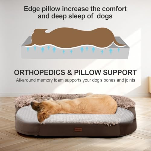 Fluffy Orthopedic Dog Beds for Large & Extra Large Dogs (Brown / 41.0"Lx32.6"Wx7.6"H)