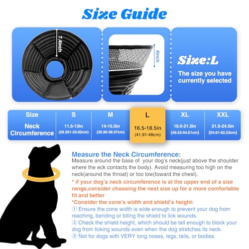 Inflatable Soft Dog Cone Collar (Black / L(Neck Girth: 16.5''-18.5''))
