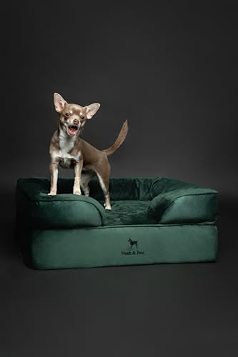 Dog Bed 28x23x11 Inch (Velvet - Dark Green / Medium)