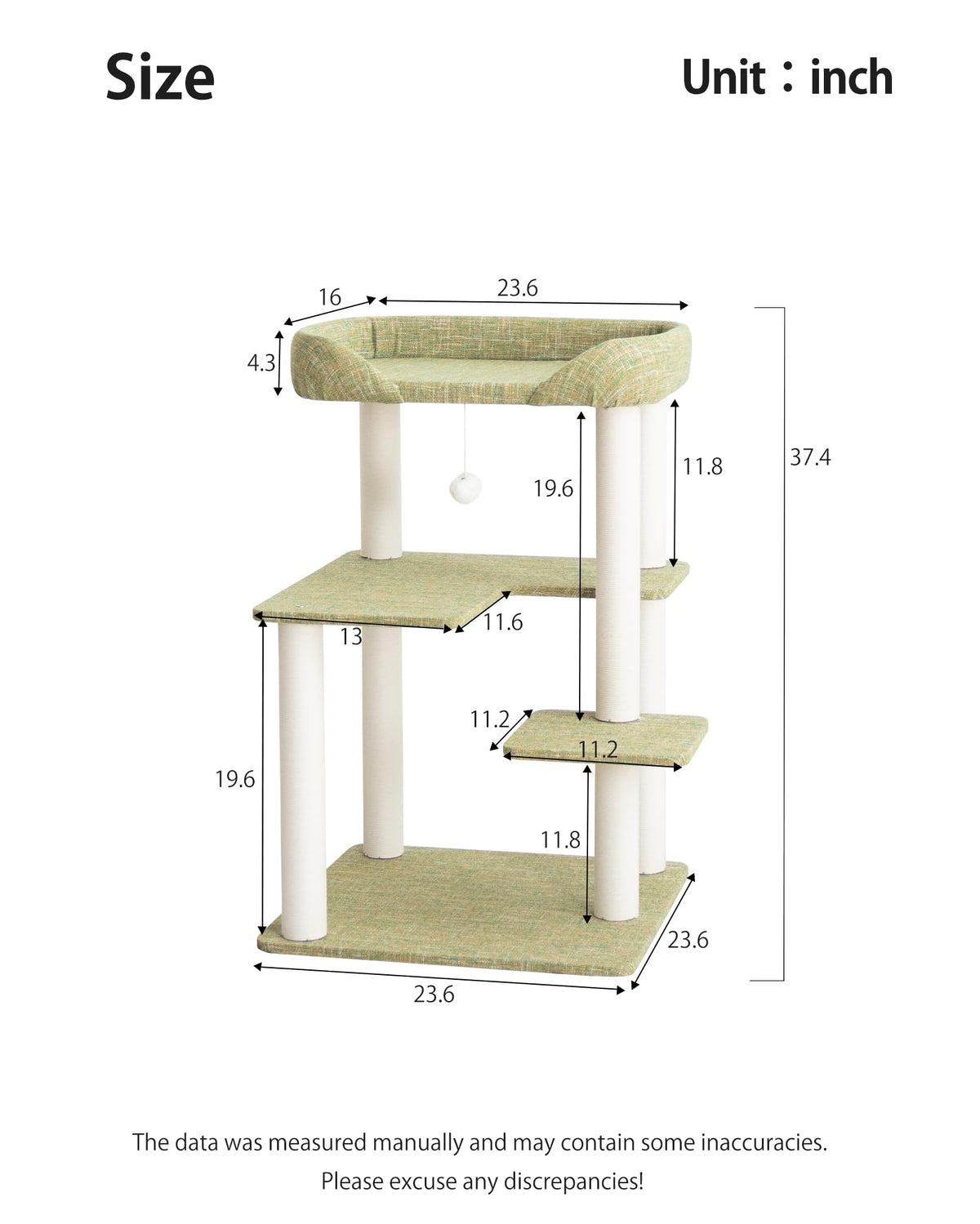 37.5" Cat Tree Tower for Large & Senior Cats (Green 37.4'')