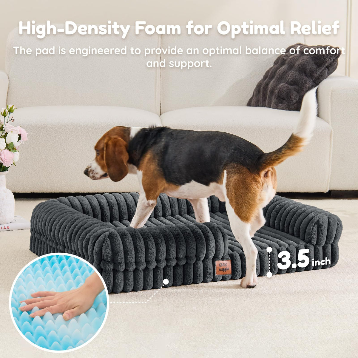 Faux Fur Orthopedic Dog Bolster Bed (Rectangular Dark Grey / L(35*28*7))