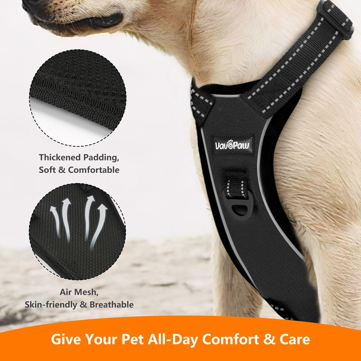 Dog Seat Belt Vest Harness for Car (Carbon Black / L (Chest: 22-32.3", Neck: 16.9-26"))