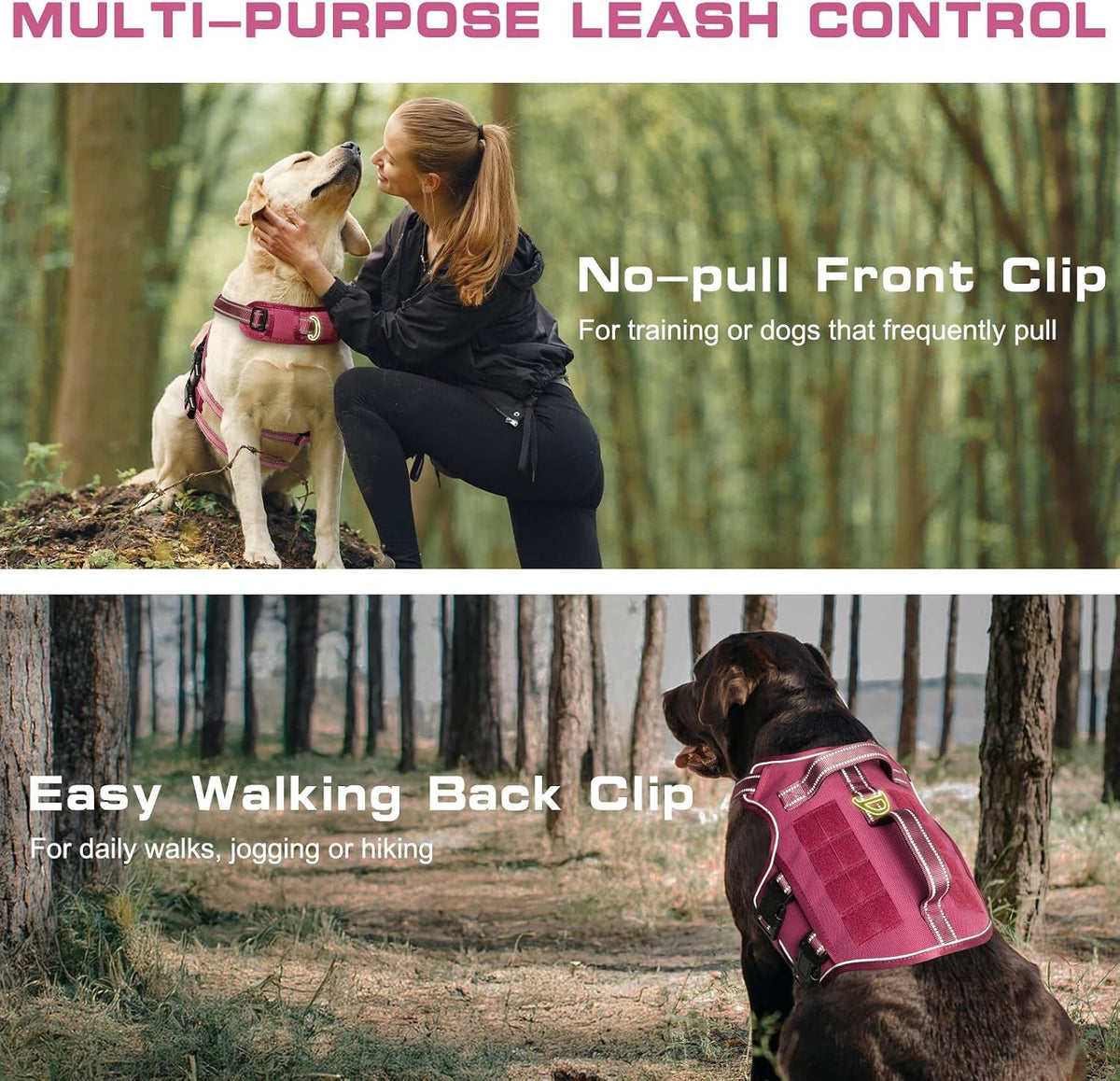 Dog Harness for Large Dogs (Pink / XL(Neck:21-32",Chest:26-39"),75-135 lbs)