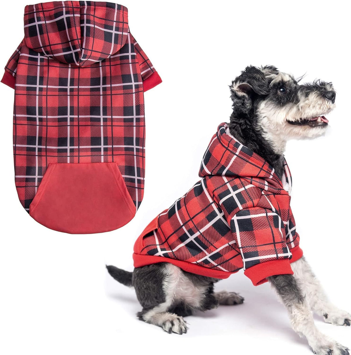 Plaid Dog Hoodie (Red / Medium)