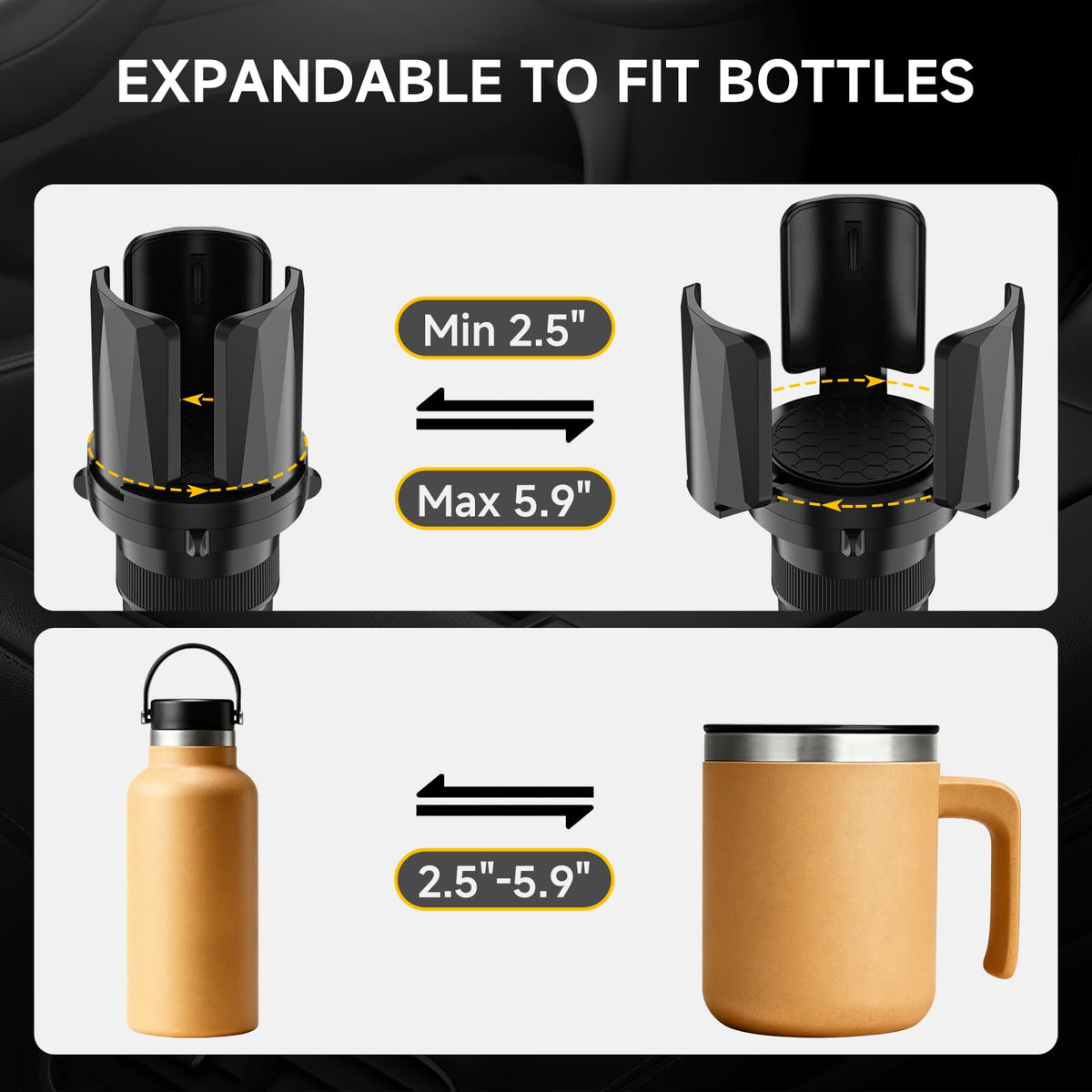 2Pack Cup Holder Expander with Expandable Arms (2PACK)