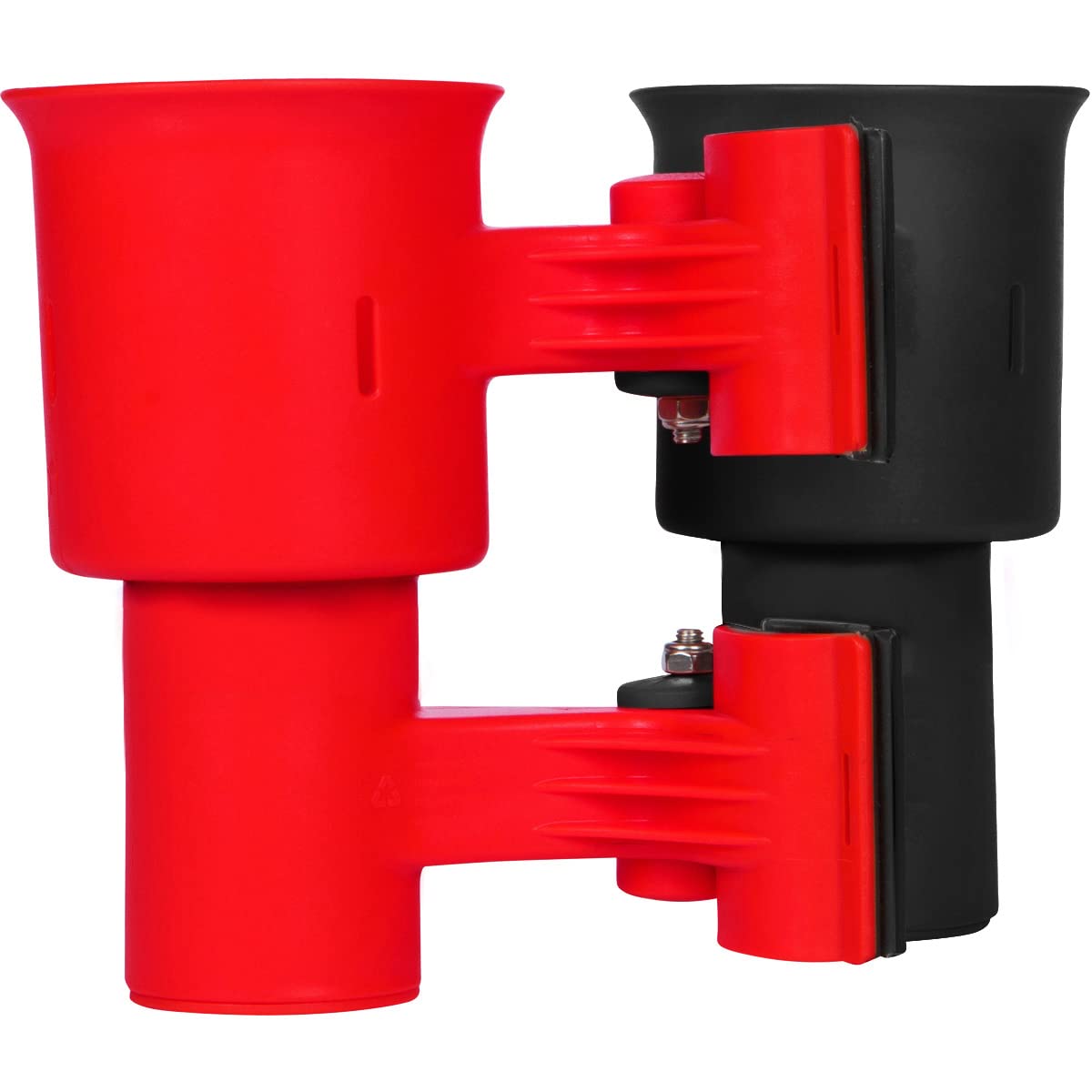 Red & Black), Patented Clamp On Boat Cup Holder | Multifunction Dual Drink Caddy for Fishing Poles, Tools, Net, Gaff | Portable Storage for Boating, Beach, Umbrellas, Golf Carts, Strollers (Black & Red / Standard Spring)