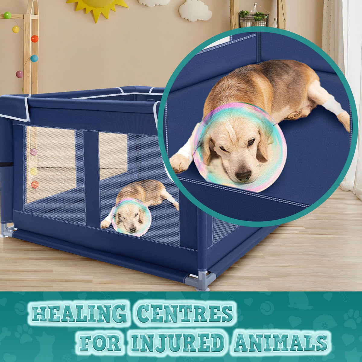 42x42 Inch Puppy Playpen with Cover (Blue / 42x42 IN With Cover)