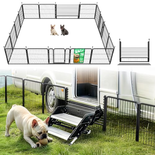 Rollick Dog Playpen with RV Step Grid for RV Camping (Black / 24"H)