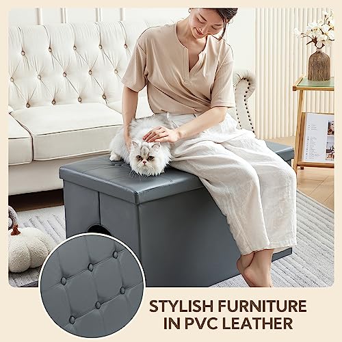 Cat Litter Box Enclosure Furniture Odor Control (XXL L35.4'' x W19.7'' x H19.7'' / Grey)