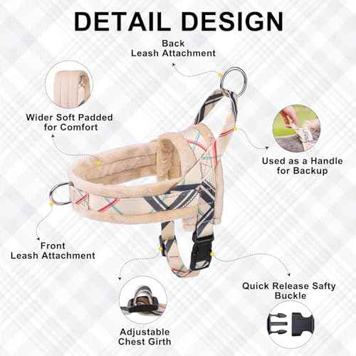 No Pull Small Dog Harness and Leash Set (Beige_Velvet / S: Chest 17.5"-22")