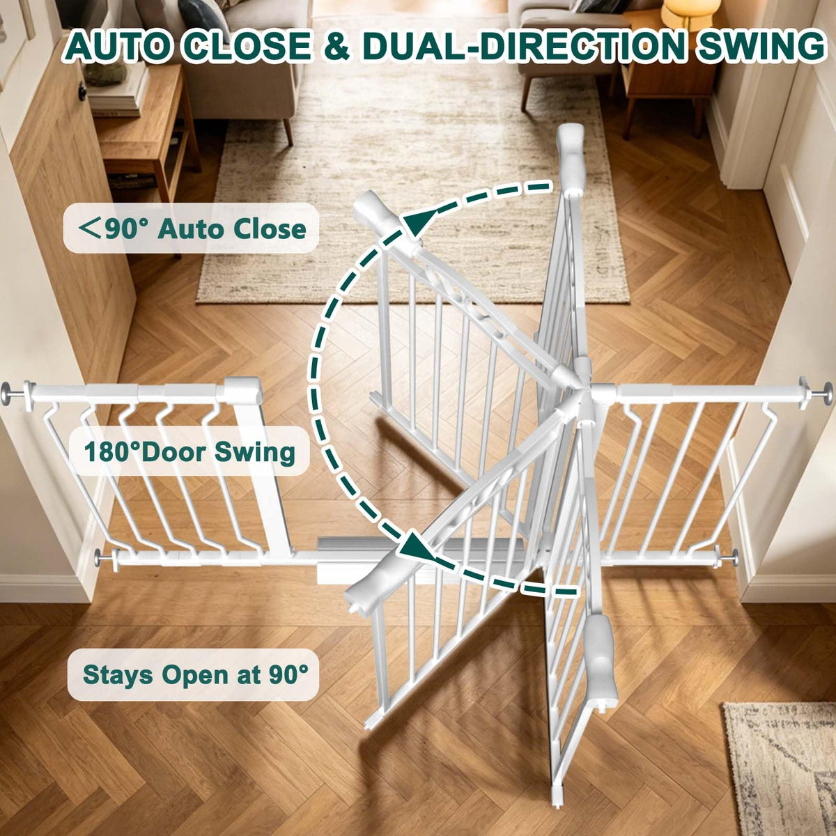 71.7" 81.1" Extra Wide Baby Gate with Door Large Pet Gate Indoor (White / 71.7"-81.1")