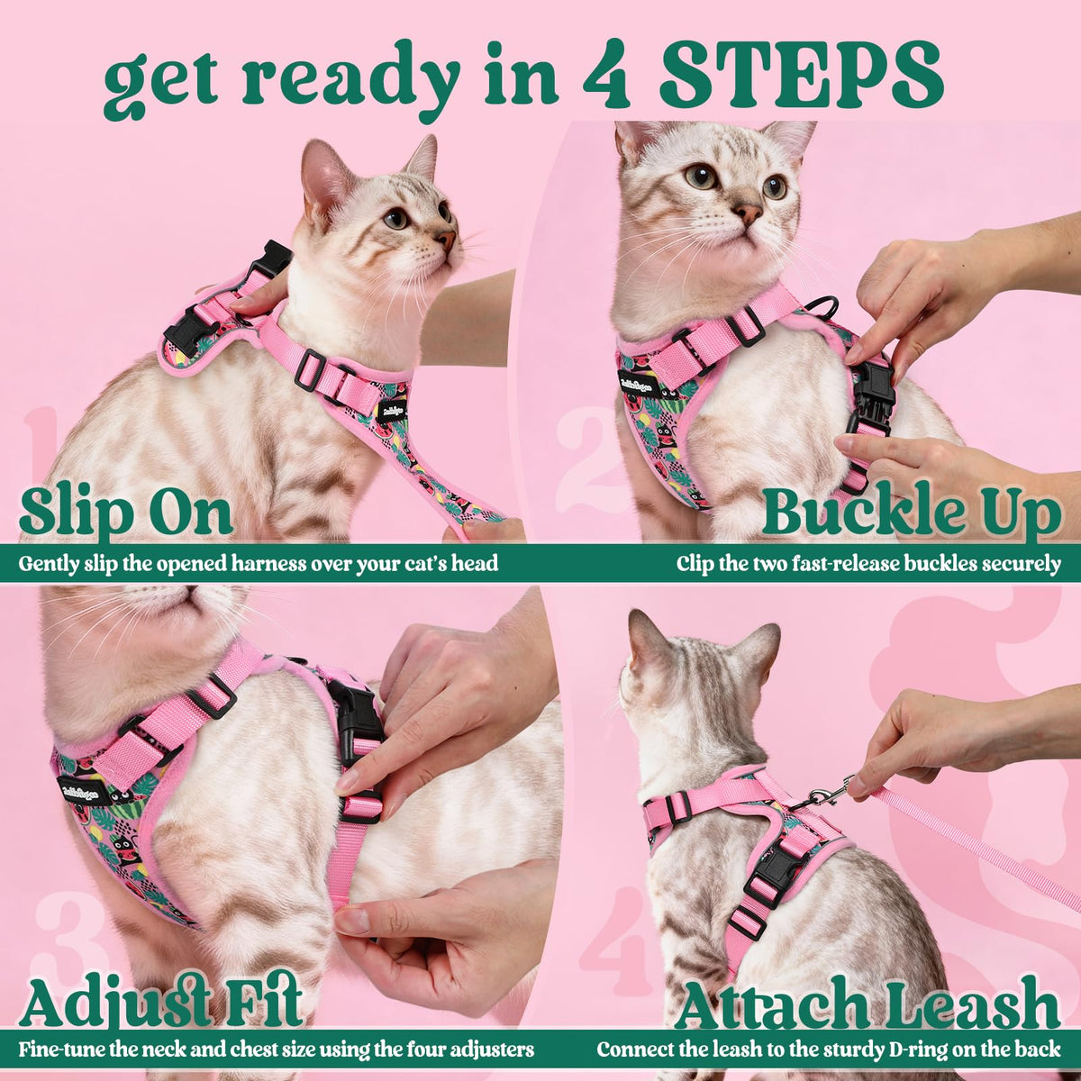 Cat Harness and Leash Set (Xs / Melon Munch)