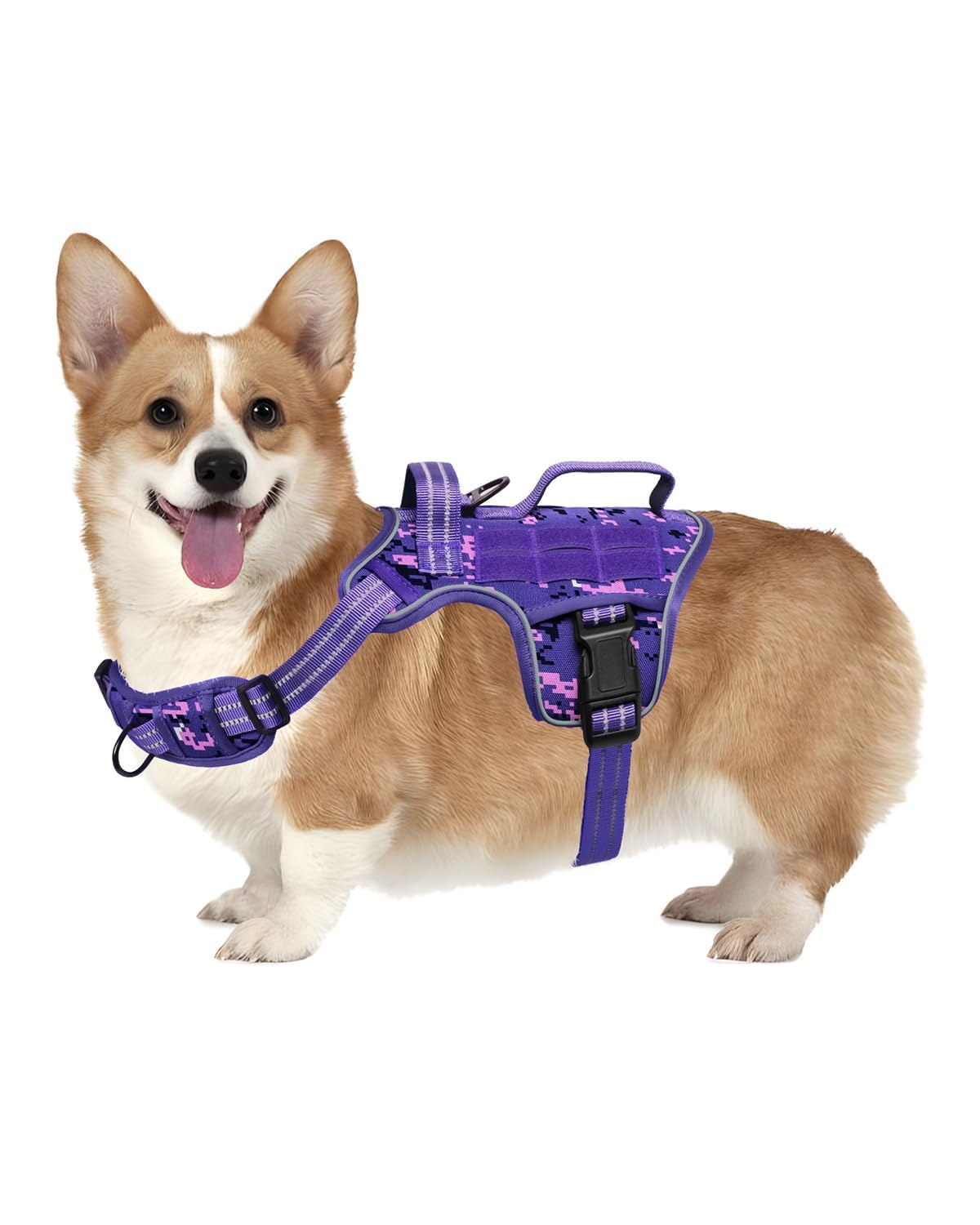 Dog Harness Tactical No Pull for Small Sized Dog with Handle (Purple Camo / S(Neck:16-22",Chest:20-28"),18-35 lbs)