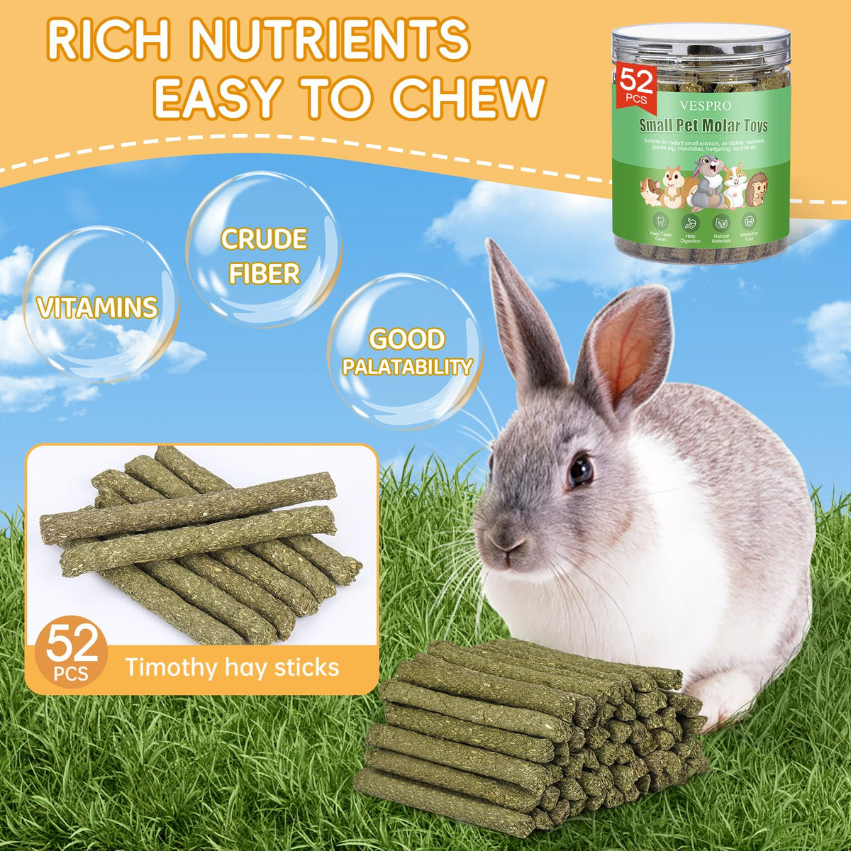 52Pcs Rabbit Chew Sticks (52P-Green-Set)