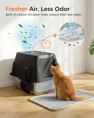XXL Stainless Steel Cat Litter Box with Lid (Black / 23" L × 16" W × 18" H)