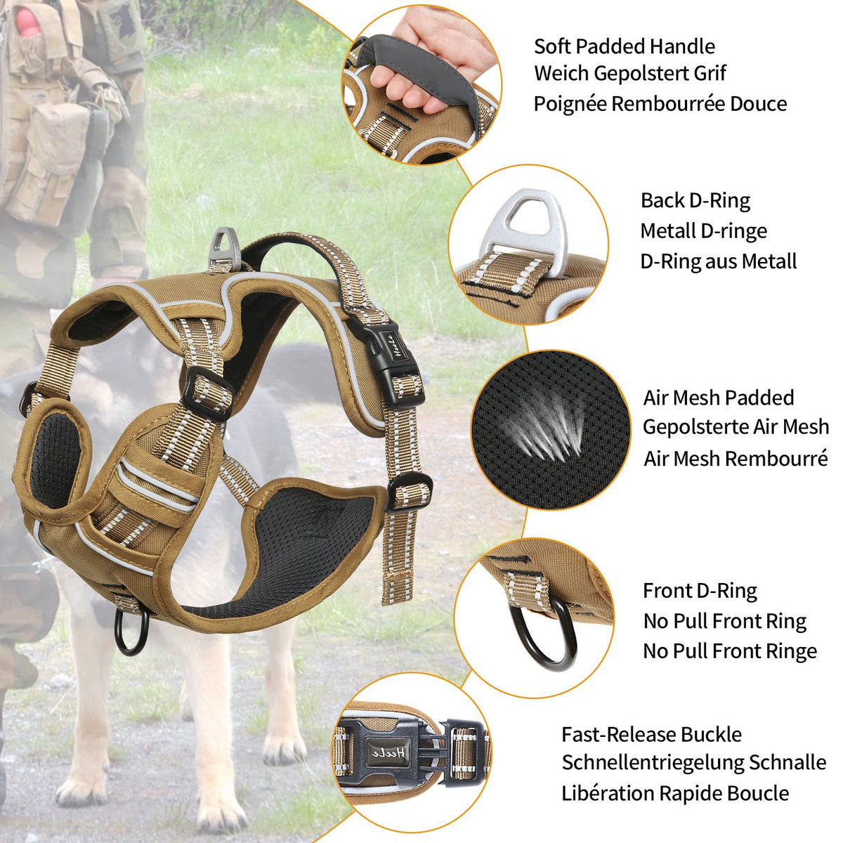 Dog Harness Dog Harness for Small Medium Large Dogs No Pull Adjustable Padded Reflective Harness with Handle for Walking Training (S / Brown)