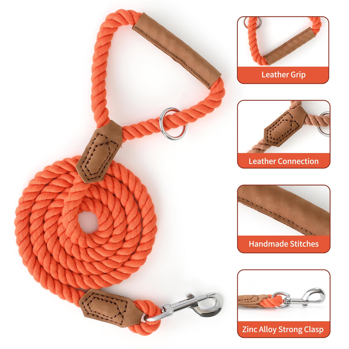 Dog Leash Braided Cotton Rope w (Orangeade / 72 Inch-1/2")