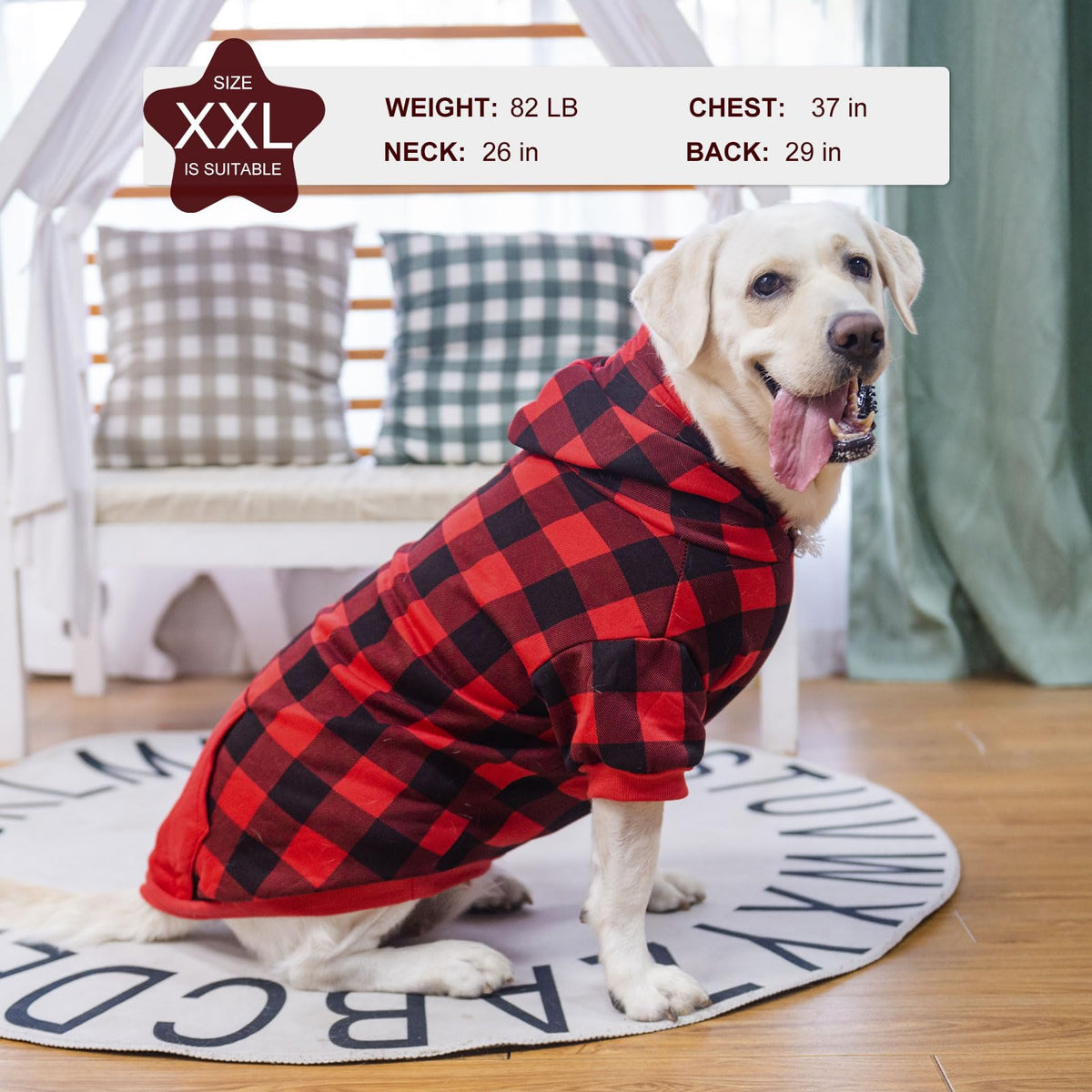 Plaid Dog Hoodie (Buffalo Check / X-Large)