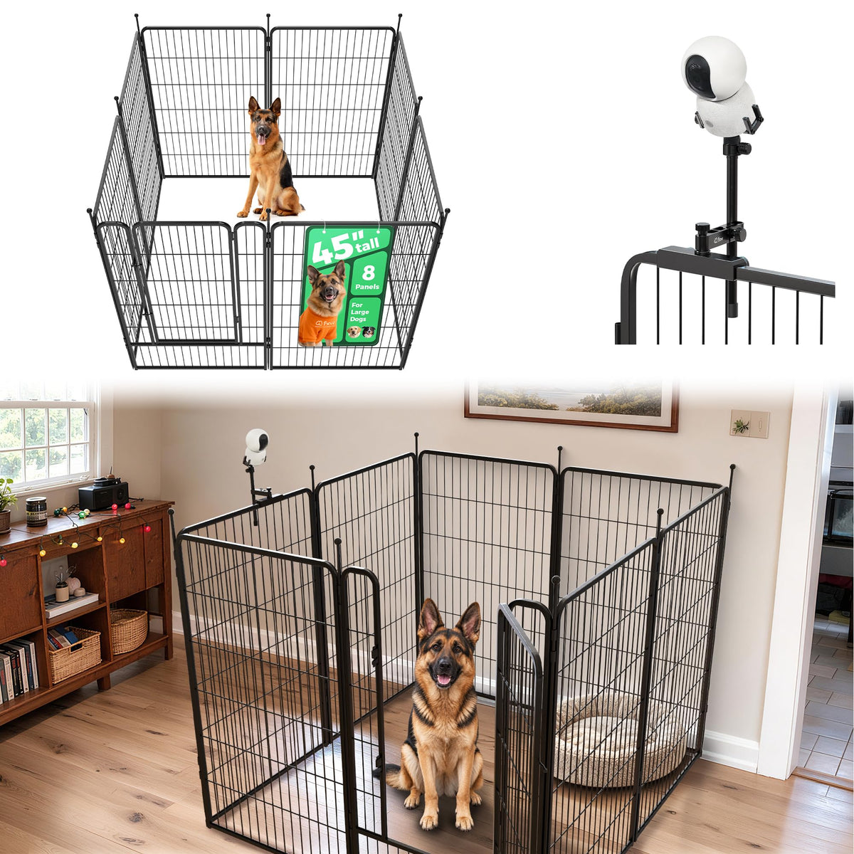 Rollick Dog Playpen with Camera Mount (Black / 45"H)