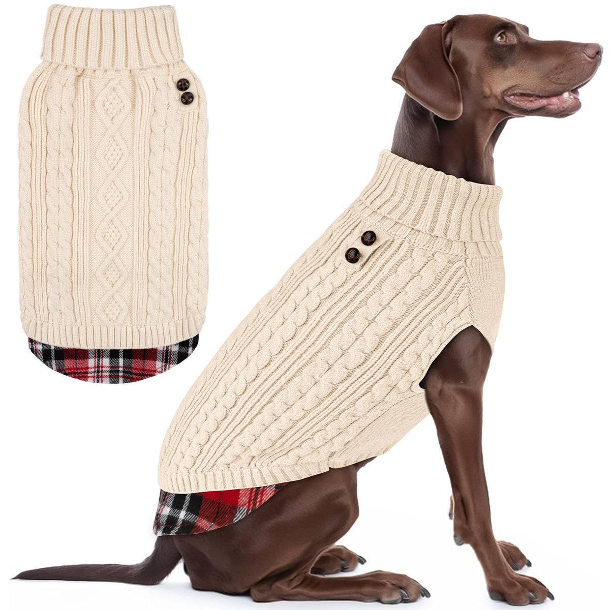 Dog Sweater for Large Dogs Turtleneck Thick Knit Pullover (3XL (60-80lbs) / 3# Beige)