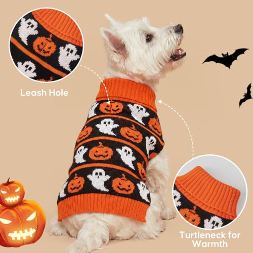 Dog Halloween Sweater for Small Dogs Knit Pet Outfit with Pumpkin (Large (11-19lbs) / 01#Halloween pumpkin)