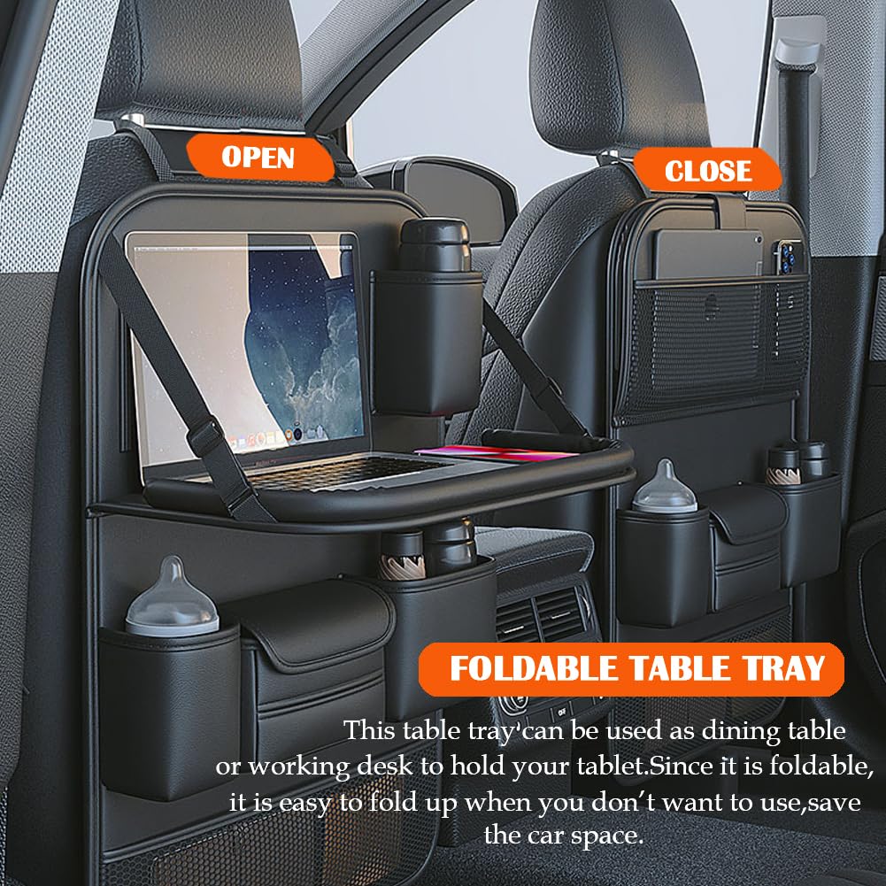 Car Backseat Organizer with Foldable Table Tray (Black(Long Edition))