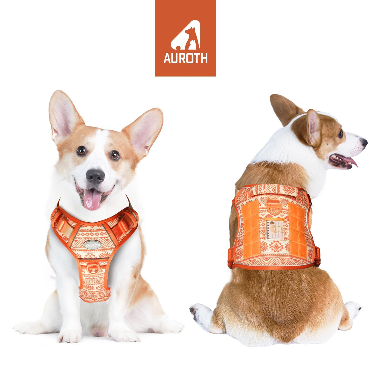 Dog Harness for Small Medium Dogs (Tribal Patterns-Orange / S(Neck:14-21",Chest:20-31"),18-35 lbs)