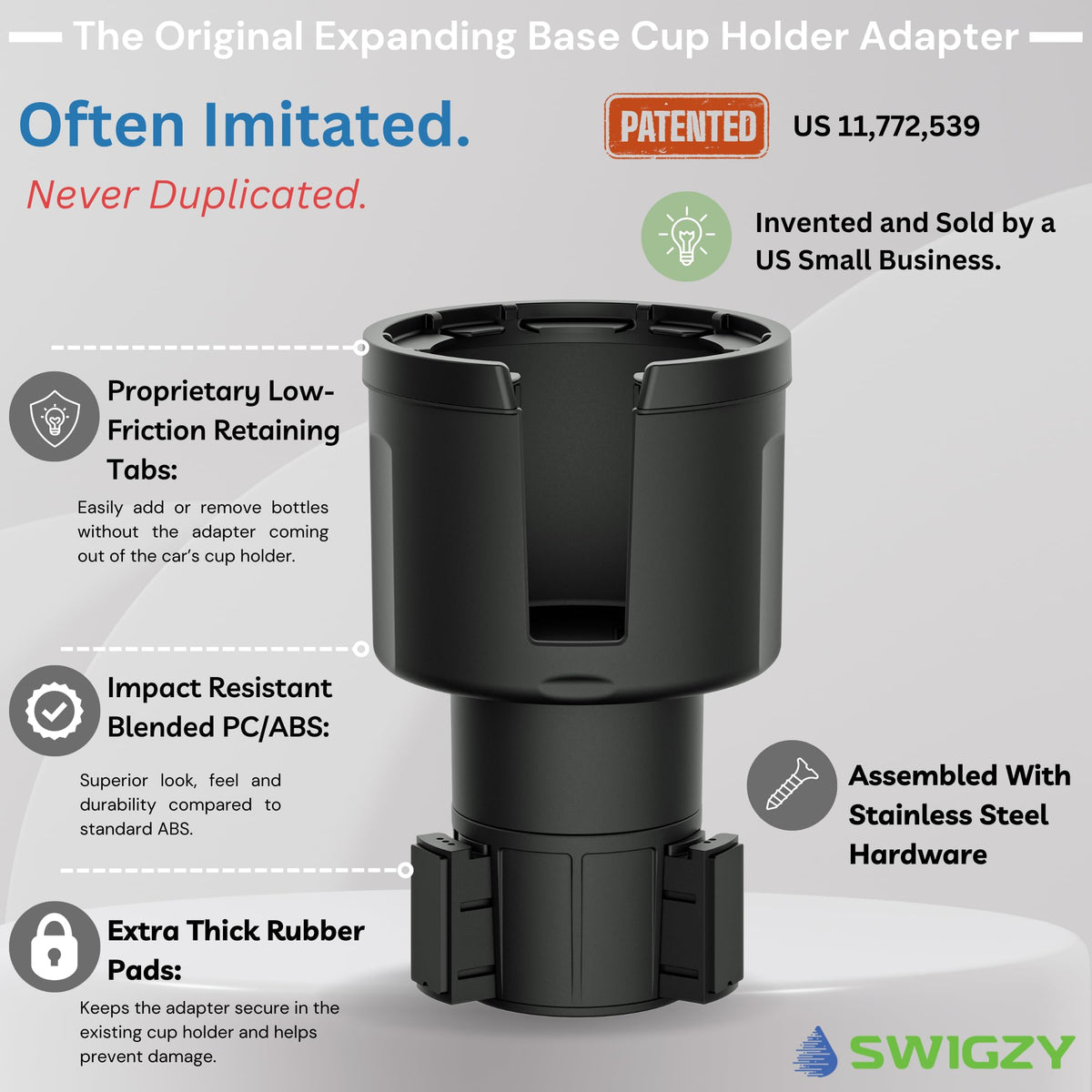 Car Cup Holder Expander (Holds 18-40 oz (Standard Base) / Black)