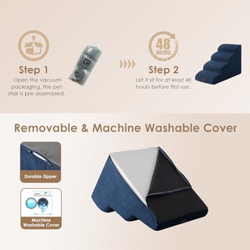 Curved Dog Stairs Ramp (Navy / 31.3"l X 15.7"w X 19.3"h)