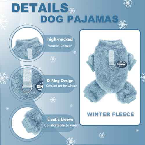 Fleece Dog Pajamas Winter Warm Dog Sweater for Small Dogs Thermal Soft Puppy Pjs Coat Stretchy Jumpsuit Doggie Pet Clothes Outfits Cat Apparel (Steel Blue / Large)